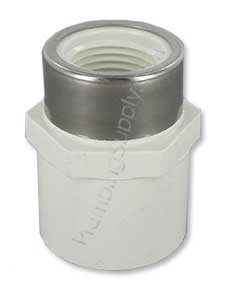 Stainless steel reinforced reducing female pvc adapter