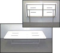 image of a Seachrome bench style folding shower seats with swing down legs, shown in phenolic white
