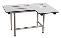 L-Shaped shower bench with swing down legs