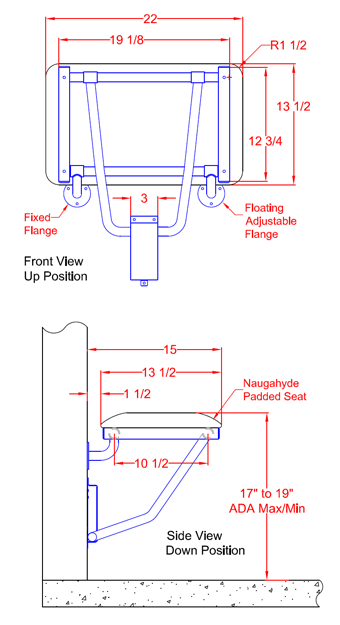 Bench style Shower Seat 22 x 15 Swing Down Legs SSB2-220150