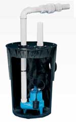 sewage basin with cross cut view of assembled pump