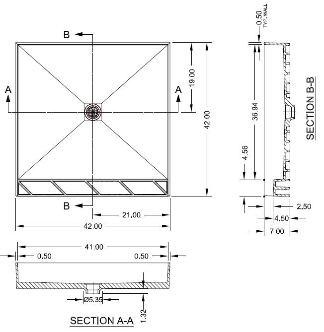 shower pan dimensions 4242c