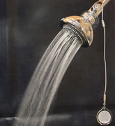 image of a hot water saving showerhead with shower start - combo rain champagne