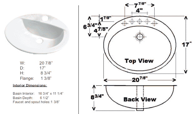 bathroom drop in sink cutout 17 x 14