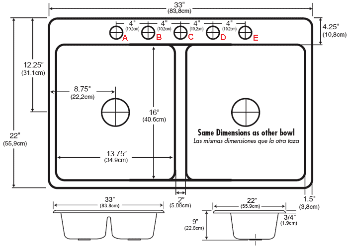 kitchen sink faucet hole sizes