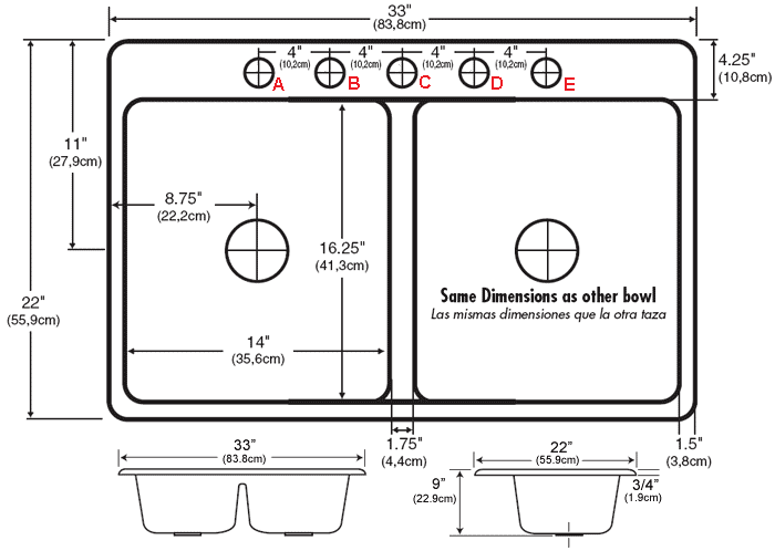 standard kitchen sink drain opening