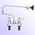 Fisher 4 inch center to center deck mount faucets with double jointed control swing spout