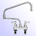 Fisher 4 inch center to center deck mount faucets with double jointed swing spout