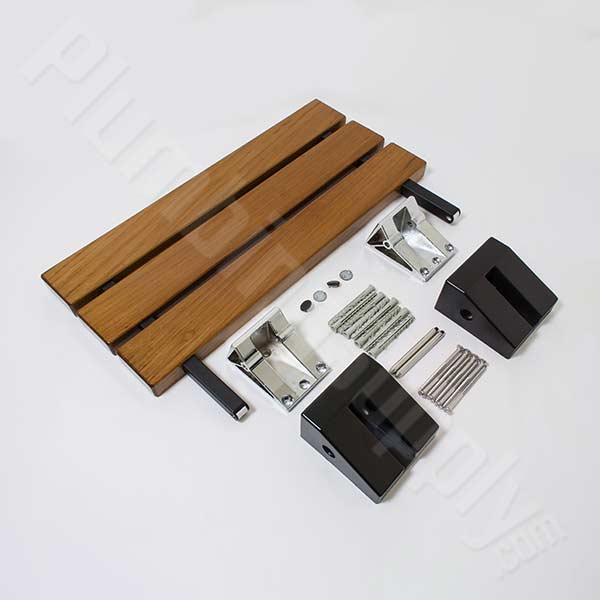 Folding shower seats that tilt up when not needed