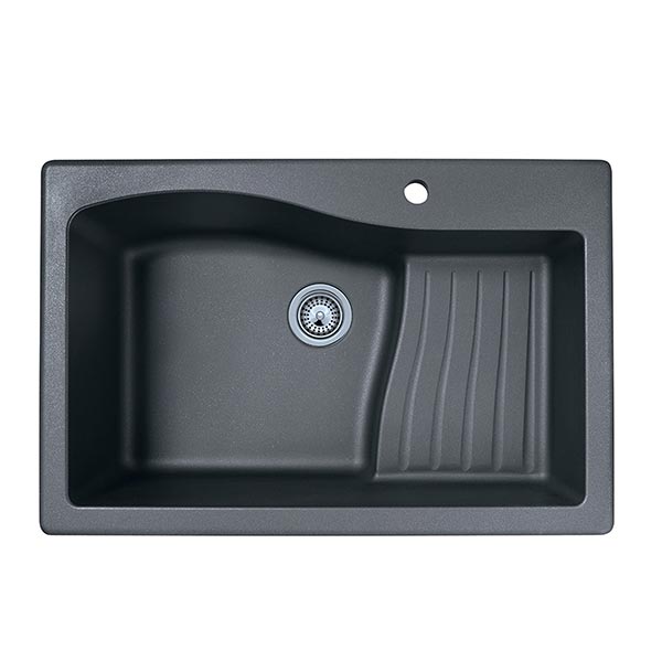 Black Quartz Kitchen Sink Double Bowl Drop-In Sink with Drain Board