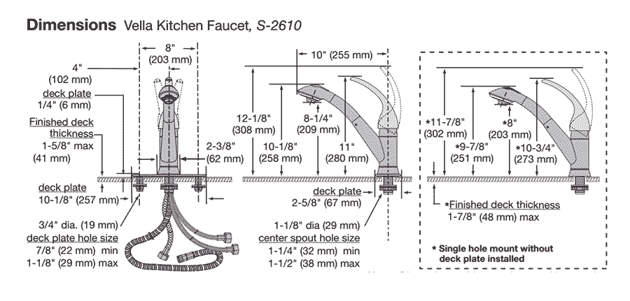 Symmons Kitchen Faucets View Dimensions
