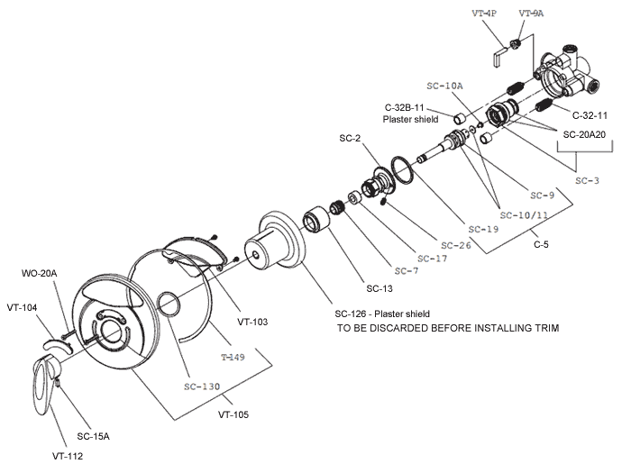 Visu-Temp pressure balancing mixing valve parts