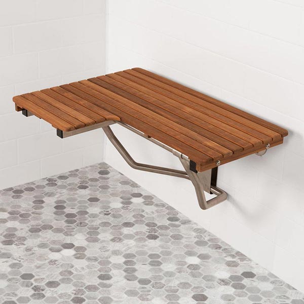 Teakworks Teak Wall Mount Fold Up Shower Seat Right Handed 