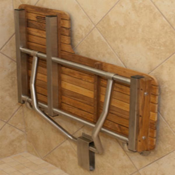 Teakworks Teak Wall Mount Fold Up Shower Seat 