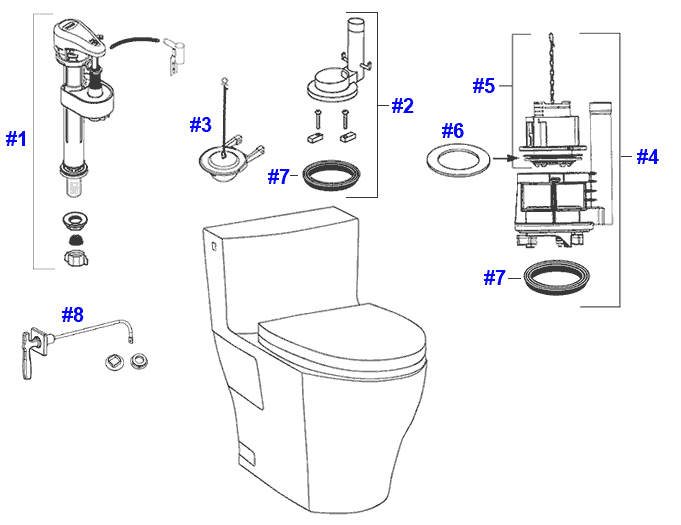 Parts diagram for Aimes toilets