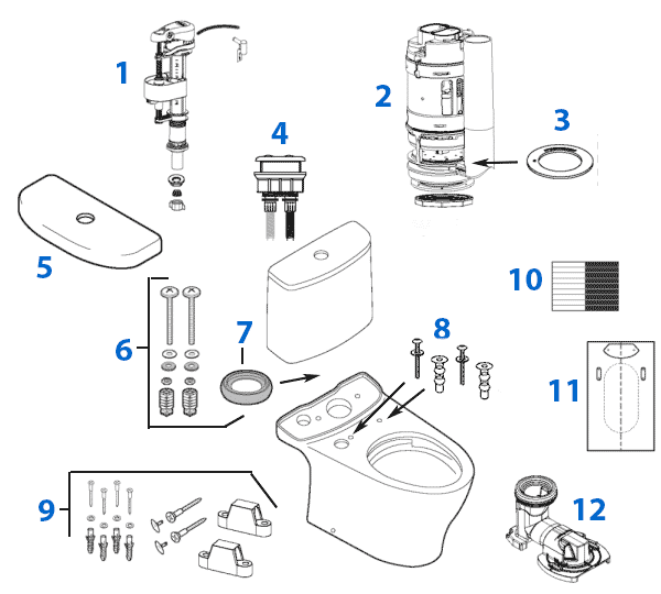Parts diagram for Aquia IV toilets