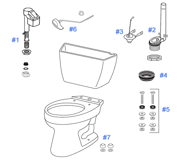 Parts diagram for Carusoe toilets