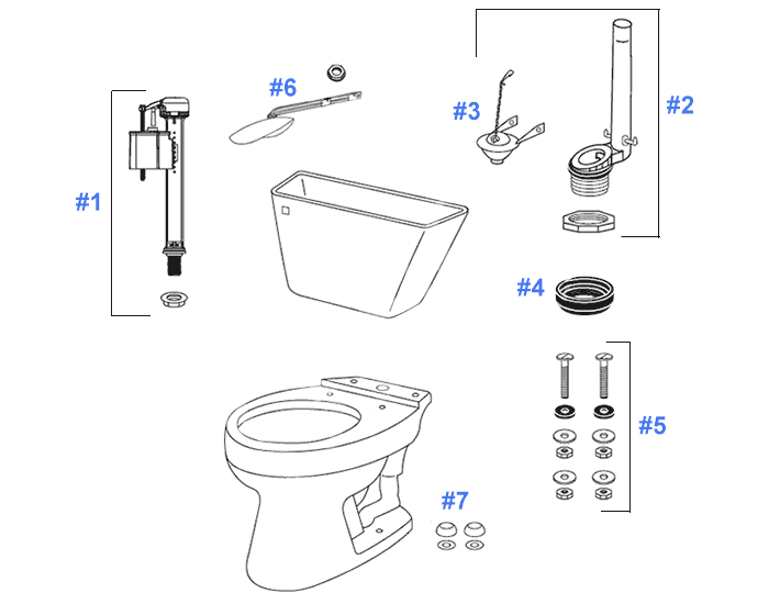 Parts diagram for Dalton toilets