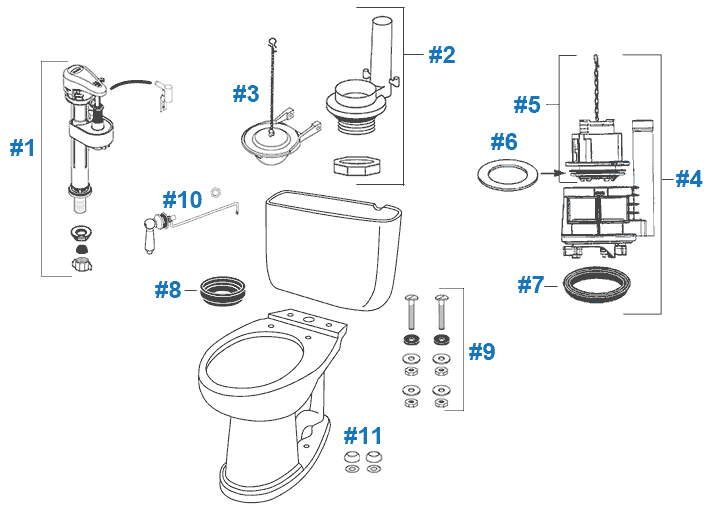 Parts diagram for Dartmouth toilets