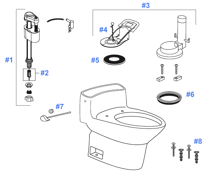Parts diagram for Dorian toilets