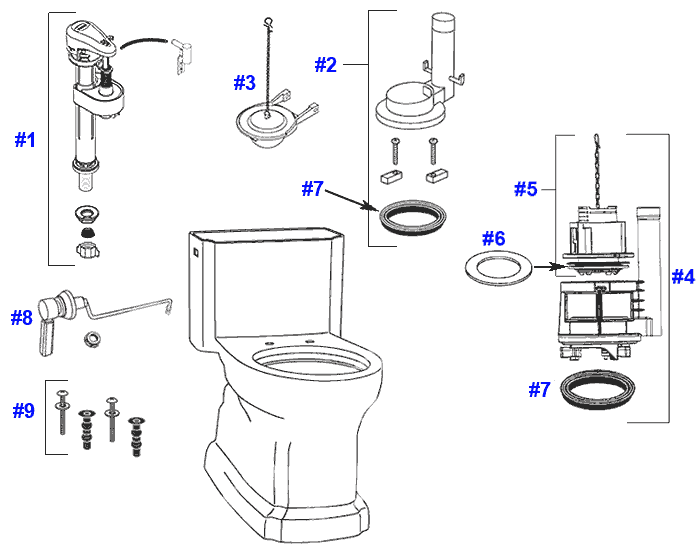 Parts diagram for Eco Guinevere toilets
