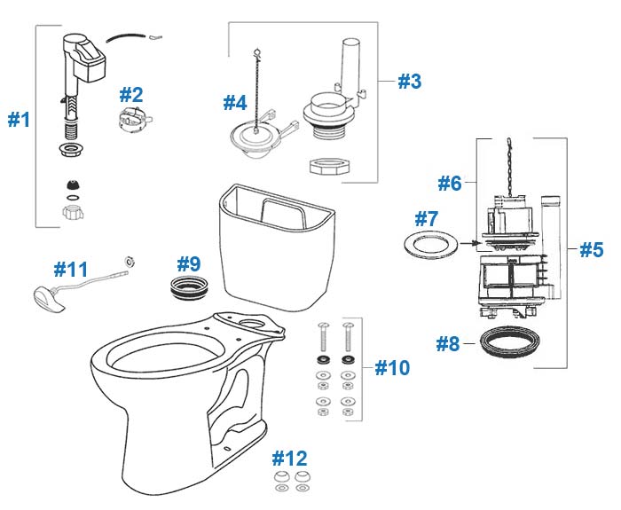 Parts diagram for Entrada toilets