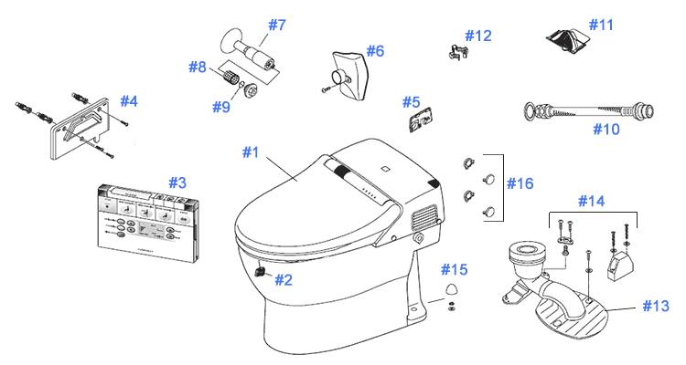 Parts diagram for Neorest 500 tankless toilets