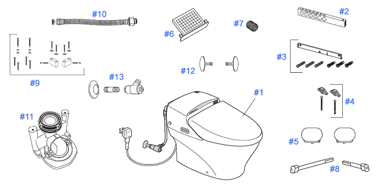 Parts diagram for Neorest 600 tankless toilets