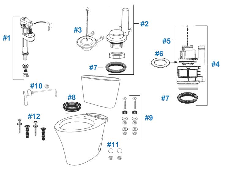 Parts diagram for Nexus toilets
