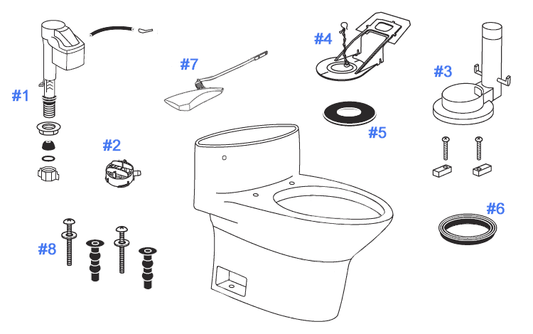 Parts diagram for one piece Pacifica toilets