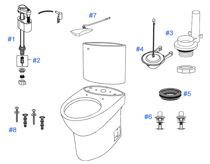 Parts diagram for Pacifica toilets