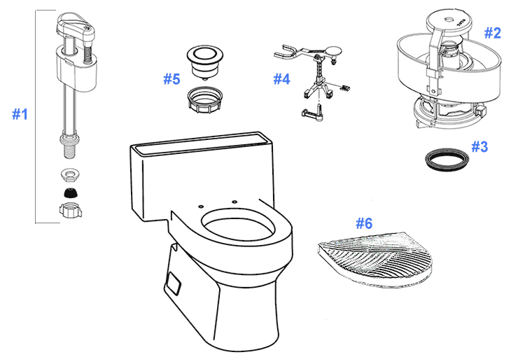 Parts diagram for Ryohan toilets