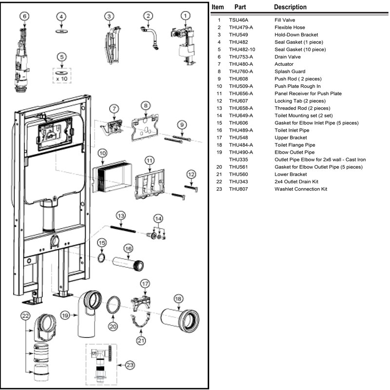 Toto Duofit in-wall tank unit diagram - model 172