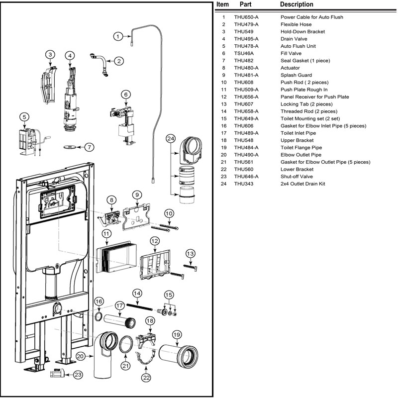 Toto Neorest in-wall tank unit diagram - model 174