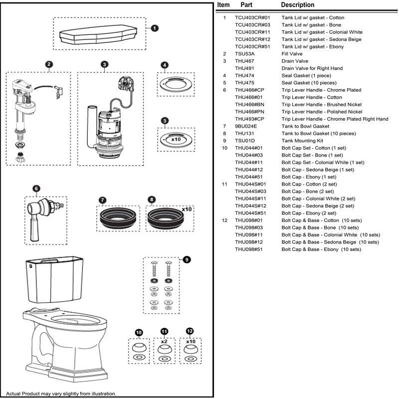 Parts diagram for Promenade II toilet model 403