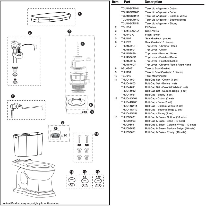 Parts diagram for Promenade II toilet model cst404