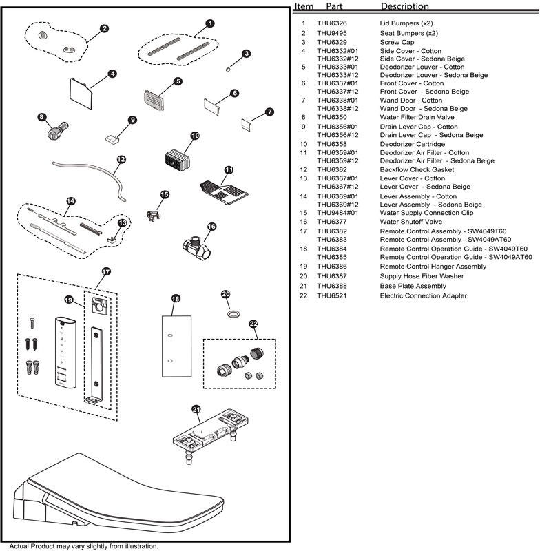 Parts diagram for SP Wall-Hung toilet SW4049T60 & SW4049AT60 Washlet+