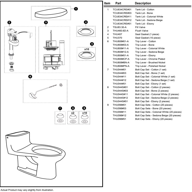 Parts diagram for Supreme II toilet model 634 washlet plus