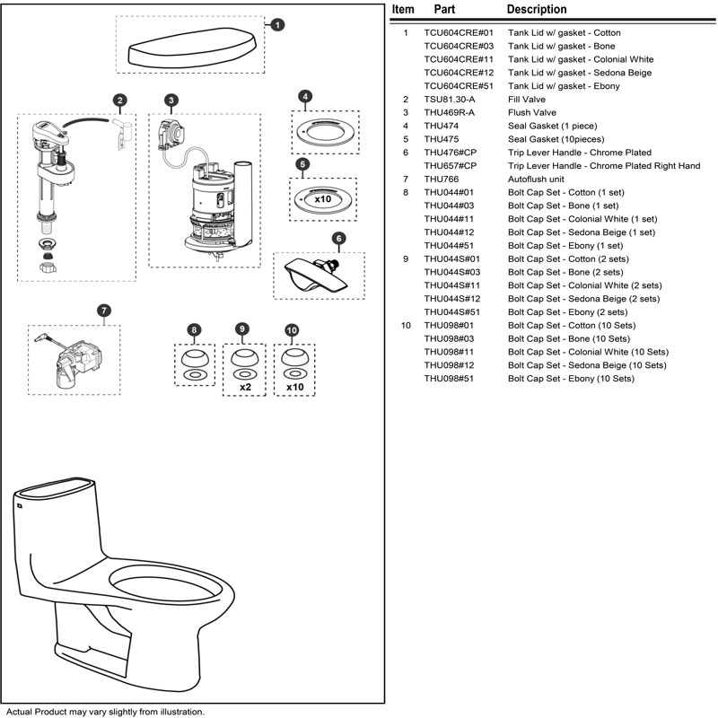 Parts diagram for Ultramax II toilets