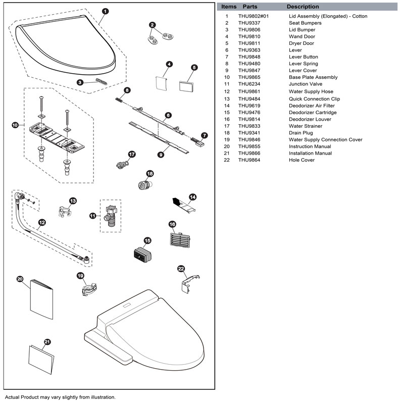 Parts diagram for Ultramax II toilet washlet plus 2034