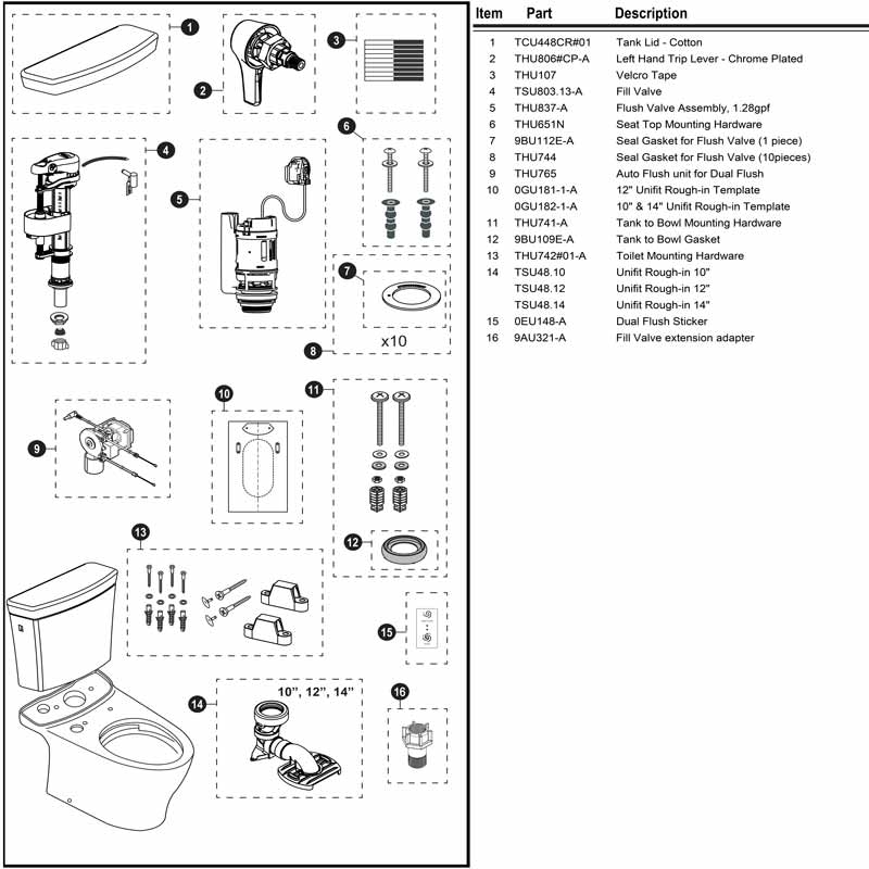 Parts diagram for Aquia IV toilet MS448124CEMFGN