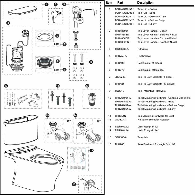Parts diagram for Nexus 1-Piece toilet model 442