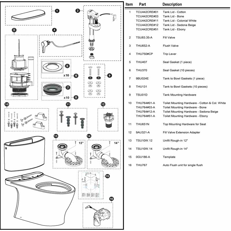Parts diagram for Nexus 1-Piece toilet model 442ea