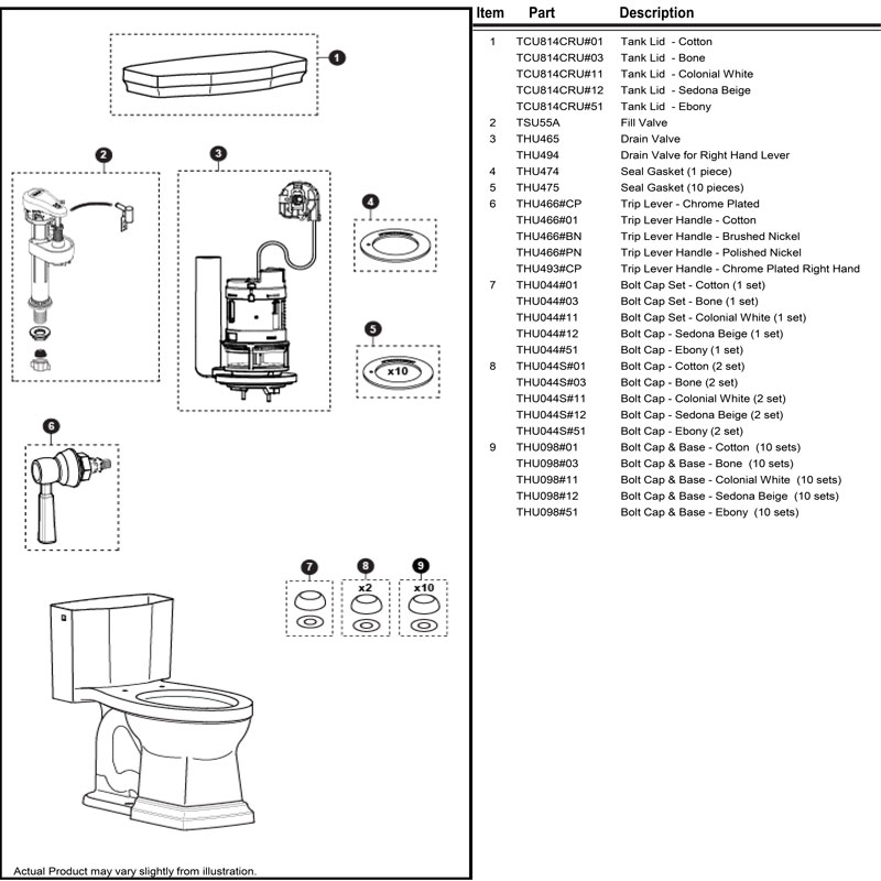 Parts diagram for Promenade II toilet