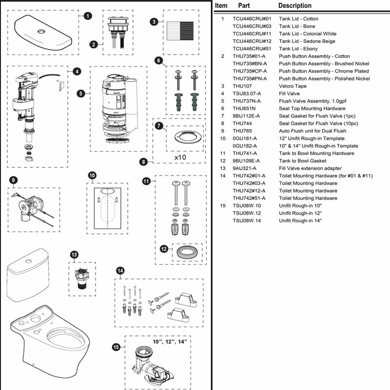 Toto Aquia IV Toilet Replacement Parts