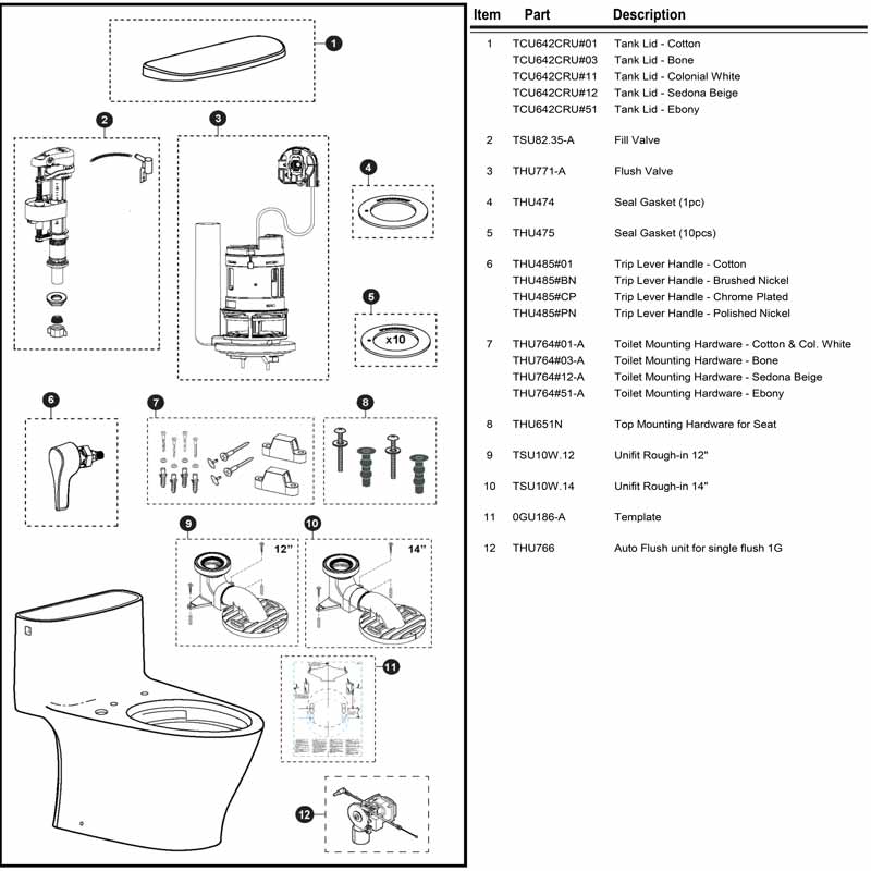 Parts diagram for Nexus 1-Piece toilet model 642
