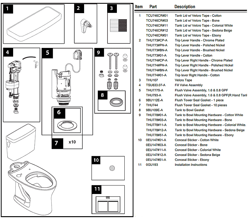 Parts diagram for Drake II ST746 toilets