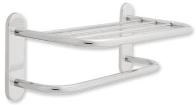example of towel shelf with one bar and concealed mounting style, shown in chrome finish