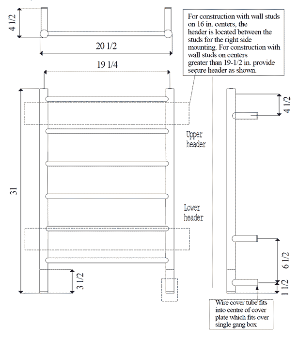 Heated towel top rail sizes