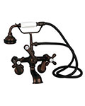 Barclay variable spread wall mount clawfoot faucet with elephant spout and handshower attachment